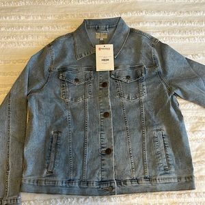 New large denim jacket with tags.